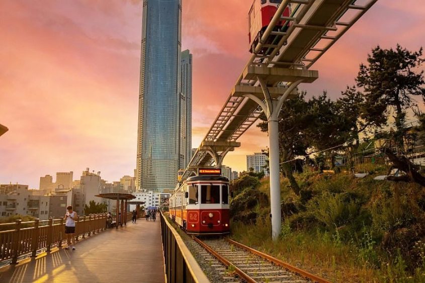 Sky Capsule ride with panoramic sunset view in Busan